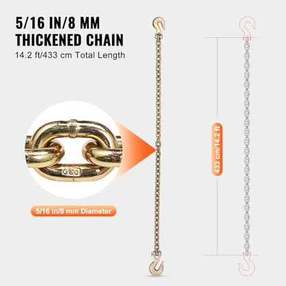 VEVOR G80 Transport Binder Chain, 5/16" x 14.2' Tow Chain with Clevis Grab Hooks, 4900 lbs Safe Working Load, Heavy Duty Trailer Logging Chain for Transporting Towing Truck Tie Down Binding Equipment - size: 5/16 Inch x 14 FT, style: 1 Pack