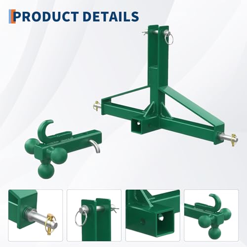 3 Point Hitch Receiver 2" Receiver Tractor Quick Hitch Attachment - color: Green, size: 35.4"x17.5"