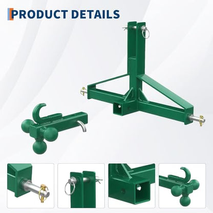 3 Point Hitch Receiver 2" Receiver Tractor Quick Hitch Attachment - color: Green, size: 35.4"x17.5"
