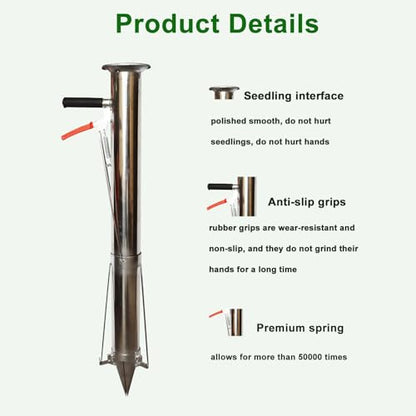 Seedling Transplanting Bulb Planter Tool Long Handle, Vegetable Young Plant Manual Plant Transplanter, Stainless Steel Planting Garden Tools with Pedal for Garden, Greenhouse-2pc