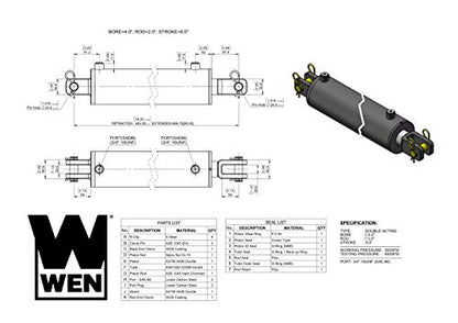 WEN Clevis Hydraulic Cylinder with 4-inch Bore and 8-inch Stroke (CC-4008)