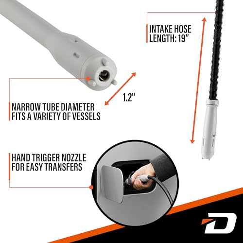 Deway AA Battery Gas Pump Automatic Fuel Transfer with Trigger Nozzle & PVC Hose - 2.4 GPM Siphon Pump for Gasoline, Diesel, Kerosene, Gas Cans, Generators, Lawn Mowers, Boats, ATVs - style: Hand Trigger Nozzle w/ PVC Hose