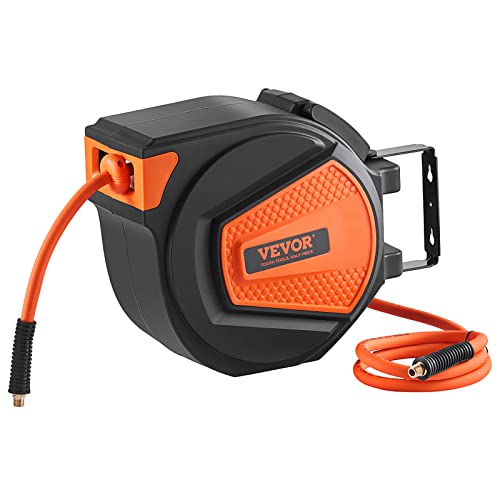 VEVOR Retractable Air Hose Reel 3/8IN x 50FT Hybrid Air Hose Max 300PSI - style: Enclosed Reel