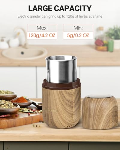 COOL KNIGHT Electric Herb Grinder, Fast Grinding, 120g Large Capacity - color: Wood grain 2