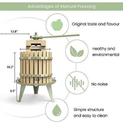 Fruit Wine Press and Crusher,100% Nature Apple&Grape&Berries Crusher Manual Juice Maker for Kitchen