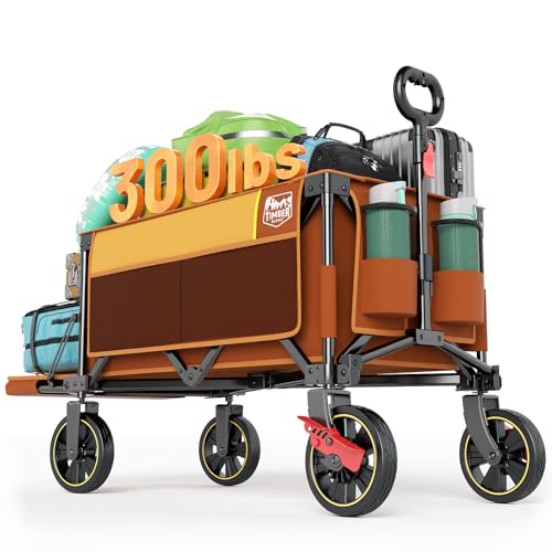 Timber Ridge 49" Extra Long Collapsible Folding Wagon with Tailgate&Brakes - color: Orange, size: 250L