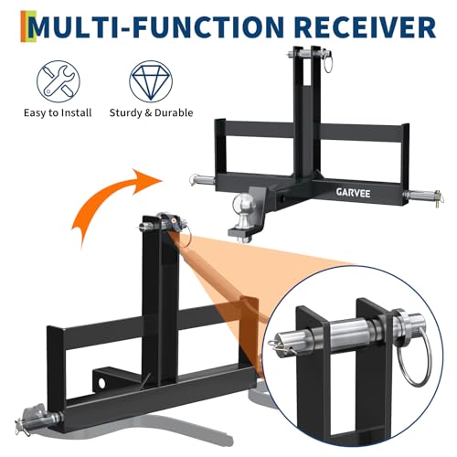 3 Point Trailer Hitch with 2" Receiver for Tractor, Versatile Category 1 Quick Hitch Drawbar Adapter – with Suitcase Weight Brackets for Towing & Stability, Black