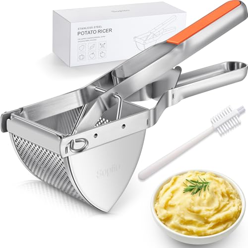 Potato Ricer, Sopito Stainless Steel Potato Masher for Commercial and Home Use, Orange - color: Orange