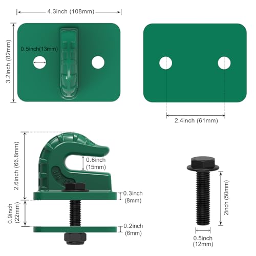 Insaga 3/8" Tractor Bucket Hooks - 2 Pack Forged Steel Bolt-On Grab Hooks - color: Dark Green-2Pack