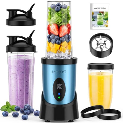 KOIOS Smoothie Blender Kitchen, 900W Personal Blender with 3 To-Go Cups - color: Sky Blue