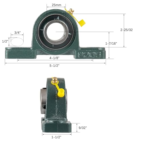 2 Pieces Pillow Block Mounted Ball Bearing UCP205, 25mm Bore, Self Aligning