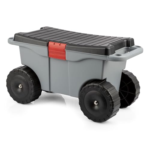 Pure Garden Rolling Garden Cart with Seat, Gray - color: Grey