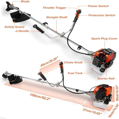 Gas Powered Weed Wacker 4 in 1, 58cc Brush Cutter, String Trimmer, Orange - color: Orange