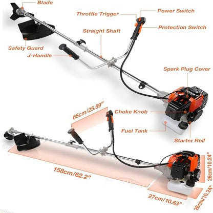 Gas Powered Weed Wacker 4 in 1, 58cc Brush Cutter, String Trimmer, Orange - color: Orange