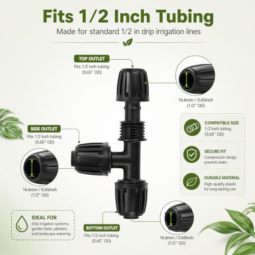 Drip Hose Connectors for 1/2" Tubing, Barbed Tee, 10pcs - size: 1/2" Tee