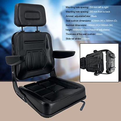 Universal Forklift Seat with Slide Track, Armrest and headrest - size: 18.5 x 9.06 x 16.93inch