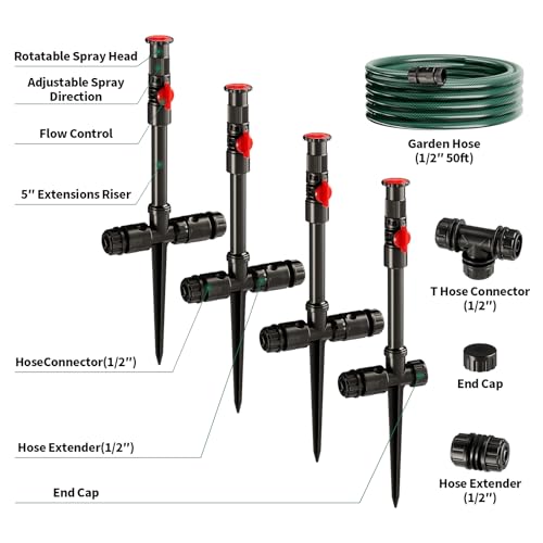 Flexible Sprinkler System, Above Ground DIY Irrigation Kit - color: 4Pack+50Ft