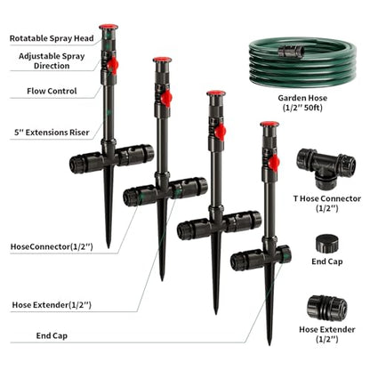 Flexible Sprinkler System, Above Ground DIY Irrigation Kit - color: 4Pack+50Ft