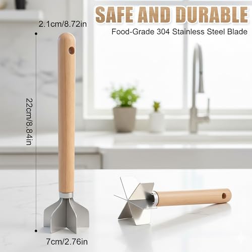 Stainless Steel Potato Masher with Wood Handle - size: 8 x 2.7 inches