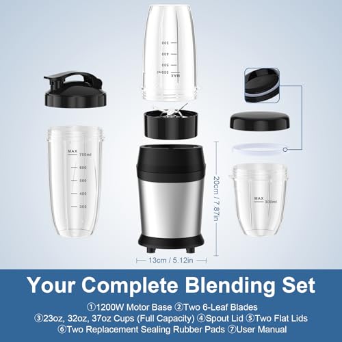 Colarlemo 1200W Smoothie Blender, Personal Kitchen Blender, Ice Crushing - color: Silver