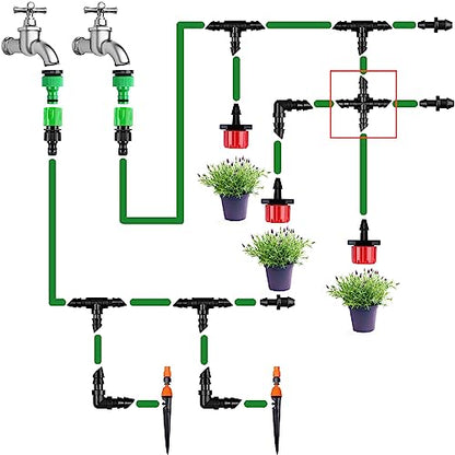 1/4" Drip Irrigation Cross Fittings, 45 Pieces Barbed 4-Way Cross Irrigation Parts for 1/4 Inch Drip Tubing, Drip Line 4-way Tee Connectors T Parts for Sprinkler Garden Lawn - size: 4/7mm Cross-40P