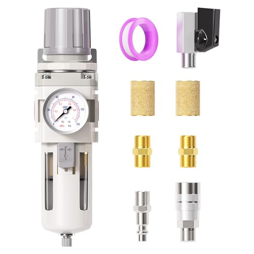 TAILONZ PNEUMATIC 0-150PSI 3/8 Inch NPT 5 Micron Copper Element Air Filter Pressure Regulator Combo Piggyback, Air Tool Compressor Filter with Gauge - size: 3/8"NPT
