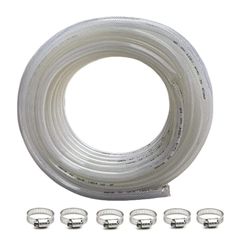 3/4" ID x 1" OD - 98 Ft High Pressure Braided Clear PVC Vinyl Tubing Flexible Vinyl Tube, Heavy Duty Reinforced Hose Tubing, BPA Free and Non Toxic - size: 3/4" ID x 1" OD, style: 98 Ft