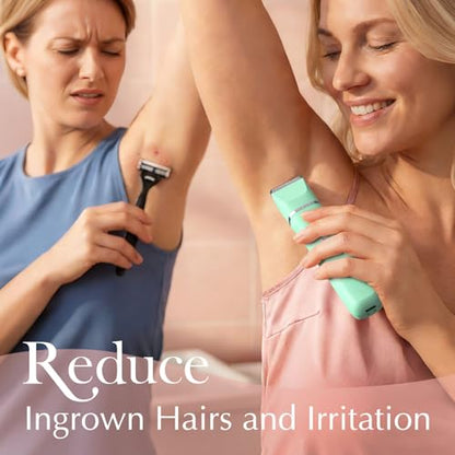 Risina 2-in-1 Bikini Trimmer for Women, Body Hair Trimmer, Electric Shaver | IPX7 Waterproof, Rechargeable, Ceramic Blades, 2 Heads for Bikini Area, Pubic Hair, Face, Legs, Underarms; Wet/Dry - color: Green