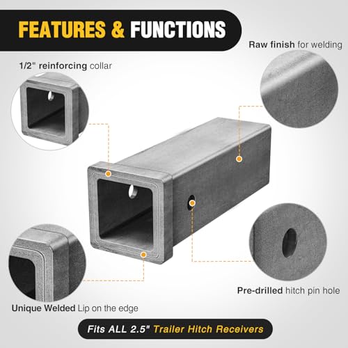 Nilight Hitch Adapter 2.5" x 10" Combo Bar Trailer Receiver Tube | Weld-on Raw Steel Hitch Bar Heavy Duty Unpainted Steel Receiver Extension - color: 2.5" x 10" Receiver Steel
