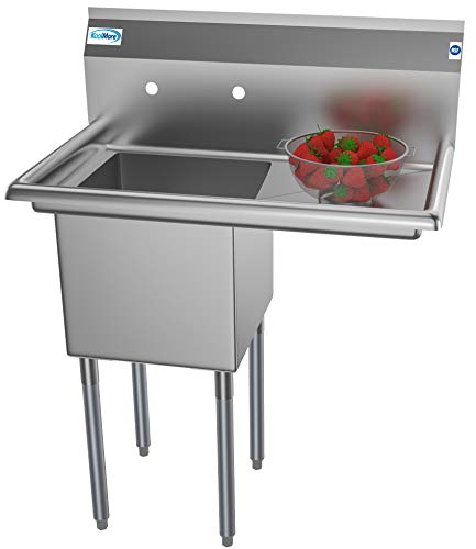 KoolMore 1 Compartment Stainless Steel NSF Commercial Kitchen Prep & Utility Sink with Drainboard - Bowl Size 15" x 15" x 12", Silver - size: Right Drainboard