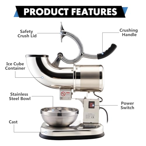Electric Ice Shaver 300W Snow Cone Maker Machine 440lbs/hr Shaved Ice Machine Stainless Steel Kitchen Electric Ice Crusher with a Free Ice Pick and Ice Cube Tray - size: 400F
