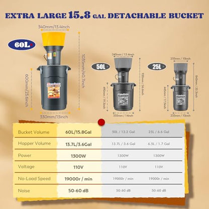 Moogiantgo 15.8Gal Grain Mill Grinder Electric Corn Grinder 1300W Feed Mil