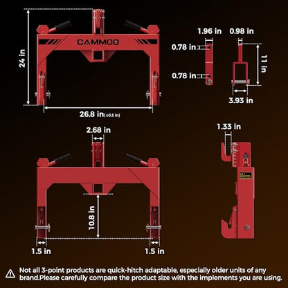 CAMMOO 3-Point Quick Hitch with 2" Receiver, Red - color: Red