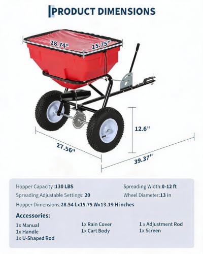 125 LBS Tow Behind Broadcast Spreader, 9.8FT Spread
