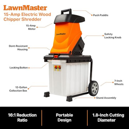 LawnMaster Electric Wood Chipper 1.8'' Cutting Diameter with Bin, FD1504 - style: Collection Bin