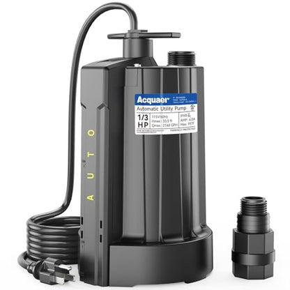 Acquaer 1/3 HP Automatic Submersible Water Pump, 2160 GPH Sump Pump, 115V - color: Black