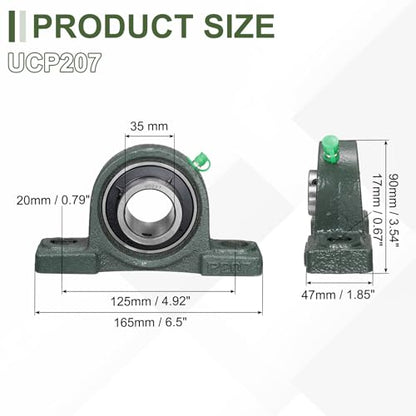uxcell UCP207 Pillow Block Bearings, 35 mm Bore Self Alignment, (ABEC3) - size: UCP207 (Bore 35mm)