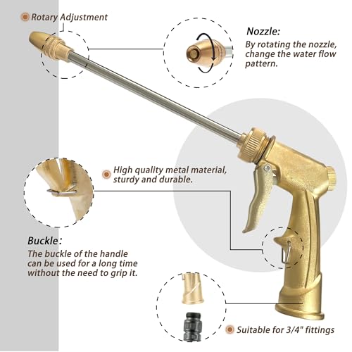 High Pressure Hose Nozzle with Soap Dispenser, Metal Foam Sprayer - color: Brass