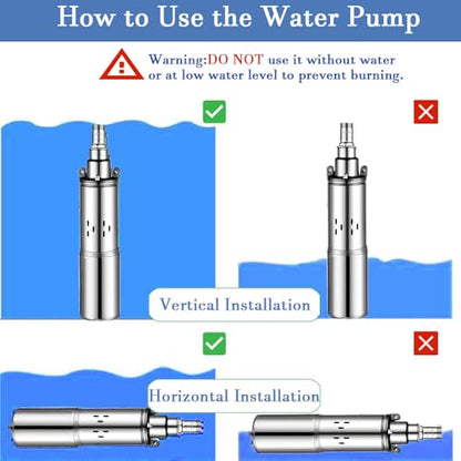 24V DC Solar Deep Well Pump,260W Submersible Water Pump,131FT Lift