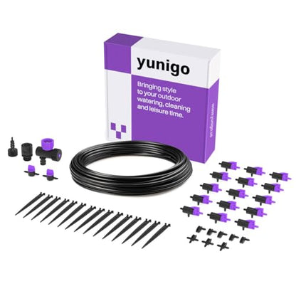 Blooming Micro Drip Irrigation Kit 65 ft – 15-Plant System for Container Gardens & Pots, Adjustable Drippers and Pressure Regulator Included, Easy Tool-Free Setup, UV-Resistant