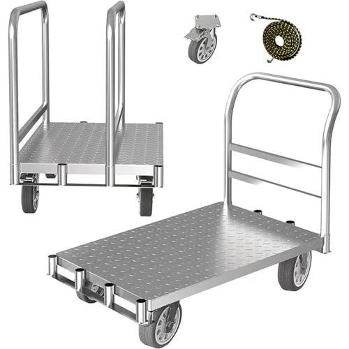 Foldable Panel Push Cart Dolly,2IN1 Steel Plate Platform Truck,36"×24" Heavy Duty Moving Hand Truck Flatbed Cart,2200LBS Capacity with 6.5'' Swivel Wheels,Detachable Fence 1Front and 2Side Handles