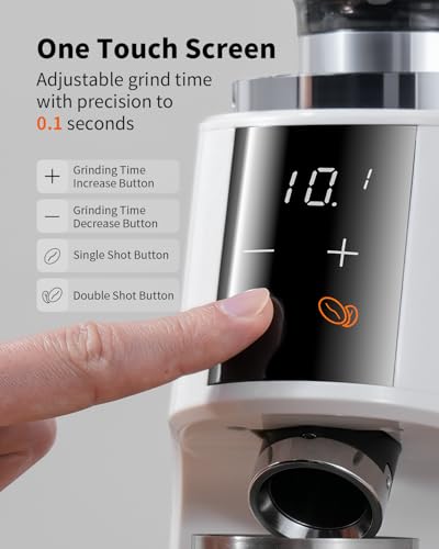 SHARDOR 64mm Flat Burr Coffee Grinder, 100 Settings, Anti-Static, White - color: White