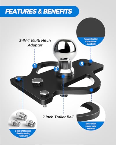Xprite ATV UTV 3-Way Hitch Adapter w/2" Ball, 3500 lbs Trailer Hitch Mount - color: Stlye 4