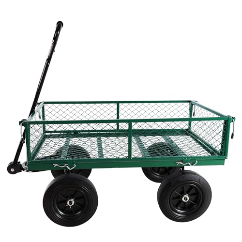 Wagon Removable Side, can be Used for Farm, Warehouse, etc. Garden car, Solid Wheels (Green Solid Wheels) - color: Green Solid Wheels