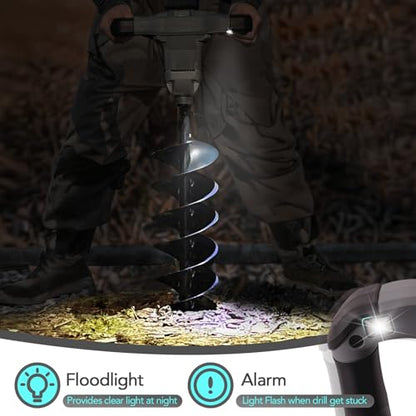 40V Brushless Cordless Earth Auger 6 Inch Post Hole Digger w/ 2,5AH Battery, 4A Charger, Led Work Light，Forward & Reverse Direction
