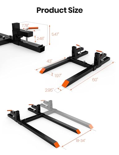 60" Heavy Duty Clamp-On Pallet Forks,Tractor Bucket Forks, Quick Attach