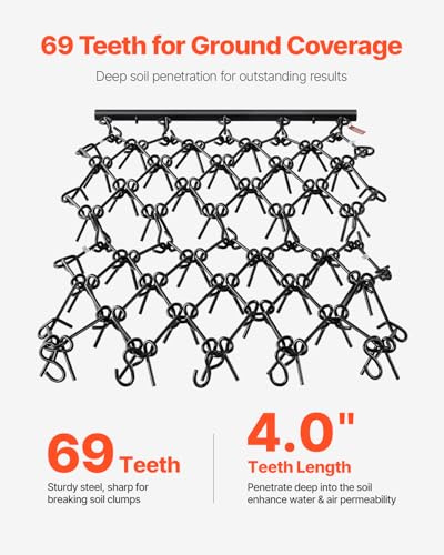 VEVOR Drag Harrow 4 ft x 4 ft Durable Chain Harrow with 69 Sharp Teeth - size: 4 x 4 ft