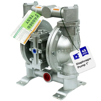COSMOSTAR D0906 1" Double Air Diaphragm Pump - Aluminum Body, Teflon Ball, Seat and Diaphragm With Muffler - Chemical, Waste Oil, Pneumatic Oil Pump - size: D0906 1" Aluminum