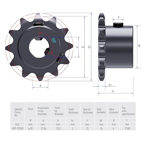 11 Tooth Roller Chain Sprocket, 25 Chain, 6mm Bore - size: 11T/6mm Bore