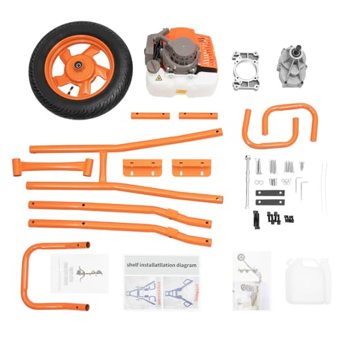 63CC 2-Stroke Hand Push Post Hole Digger with Wheel, 12" Auger Bit - color: 63CC, Orange